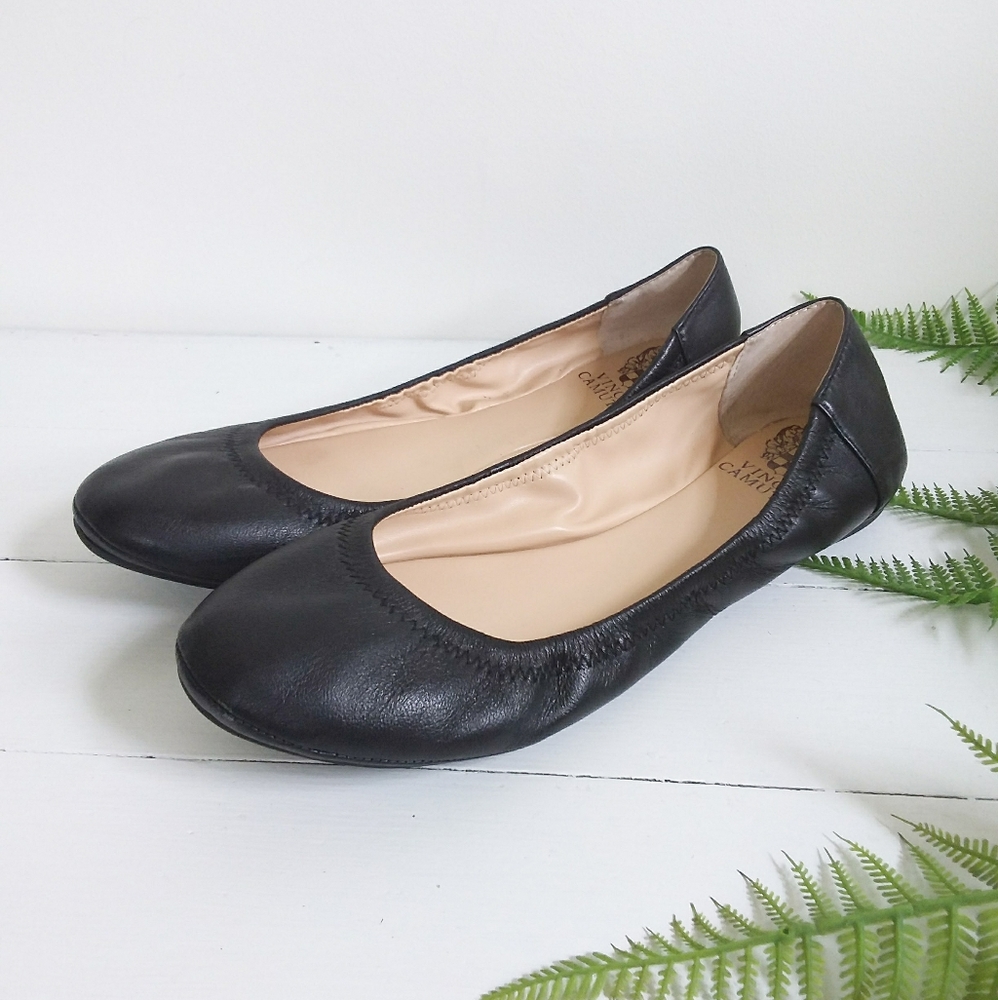 Vince Camuto Ellen Black Leather Ballet Flats